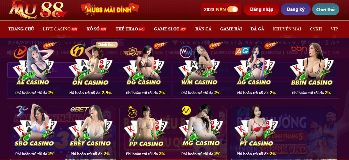 Casino trực tuyến Mu88 hấp dẫn với nhiều nhà cung ứng